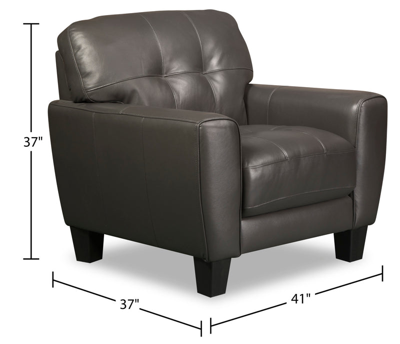 Curt 41\" Genuine Leather Chair with Button Tufting - Grey