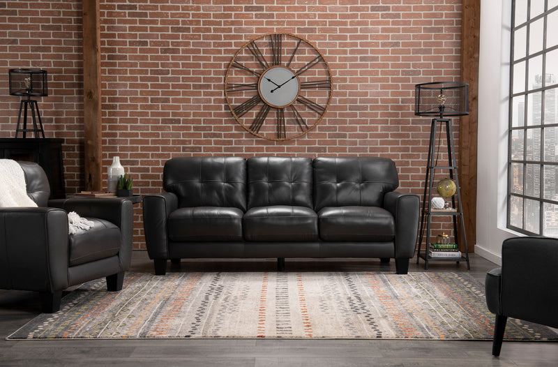 Curt 85\" Genuine Leather Sofa with Button Tufting - Grey
