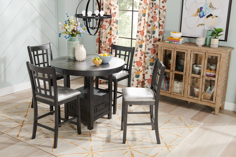 Dena 5pc Counter-Height Dining Set with Table & Chairs, 42-60\"W Extension, Round  - Grey