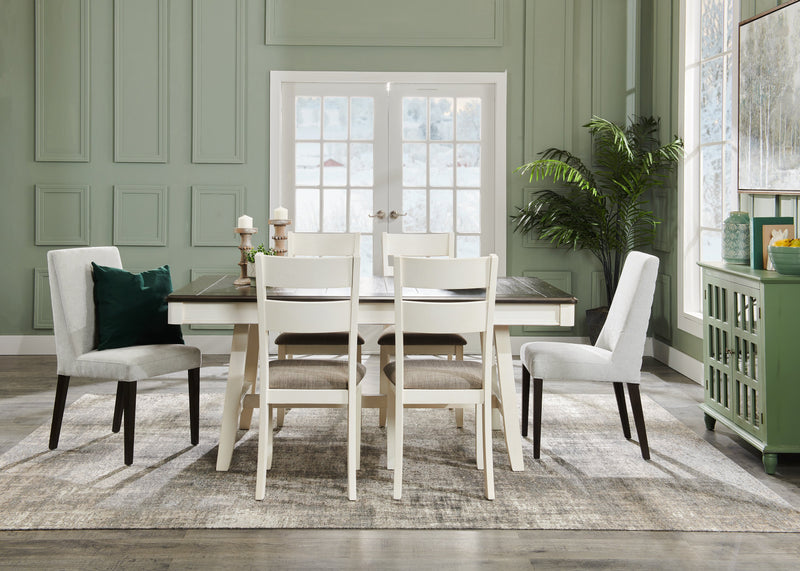 Echo 5pc Dining Table Set with Table & 4 Chairs, Storage Drawers, Trestle Base, 70\"W - White/Grey