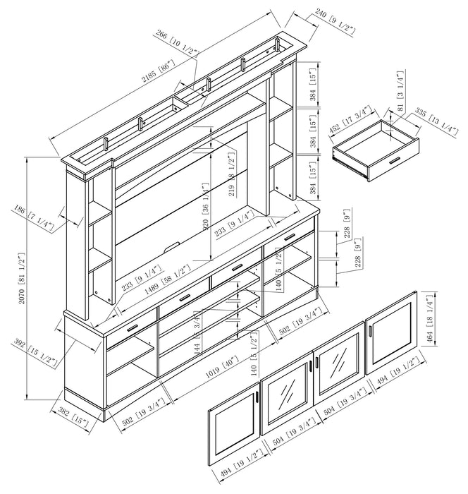 Emry 87.5\" 3-Piece Wall Unit Entertainment Centre with Storage and Cable Management for TVs up to 65\"- White