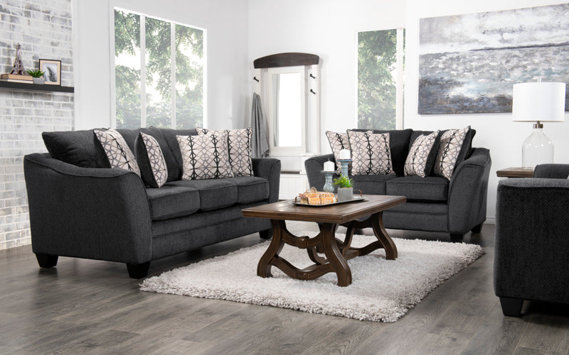 Made in Canada Febe 64\" Chenille Fabric Condo Size Loveseat with Flared Arms - Charcoal Grey