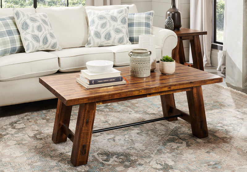 Galeveston 50\" Rustic Coffee Table with Casters - Brown Woodgrain Wood