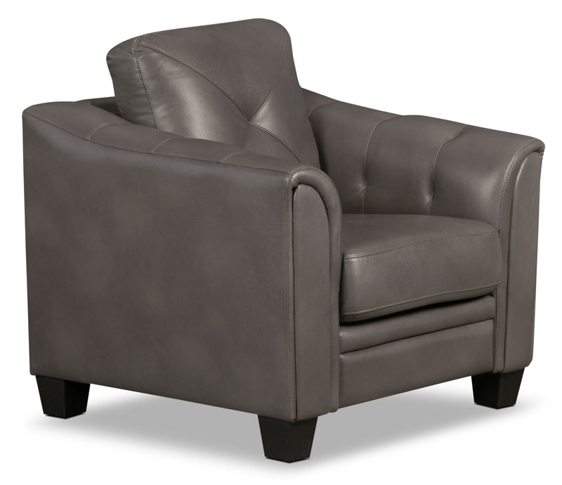 Andi 40\" Leather-Look Fabric Sofa with Button Tufting - Grey