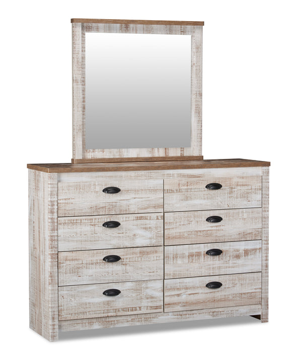 Kaia 6pc Bedroom Set with Panel Bed, Dresser, Mirror & Nightstand, Whitewash - Queen Size