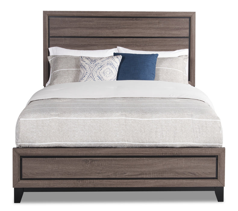 Kate Panel Bed with Headboard & Frame, Grey/Brown - Queen Size