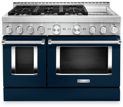 KitchenAid 48'' Smart Commercial-Style Dual Fuel Range with Griddle - KFDC558JIB - Dual Fuel Range in Ink Blue 