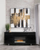 Odesos 72" TV Stand with Glass Ember Firebox and Soundbar – Black - Modern style TV Stand with Fireplace in Black