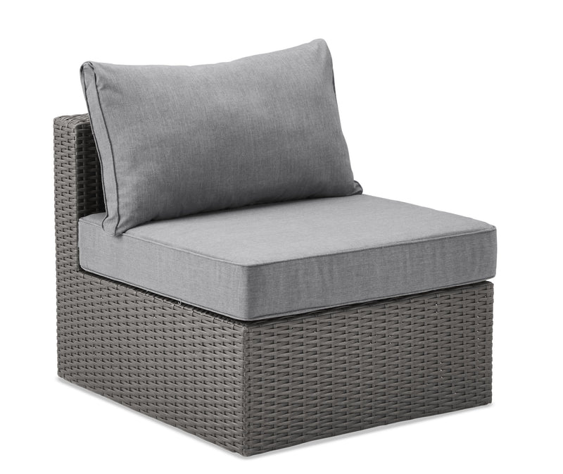 Morris 5-Piece Outdoor Patio Set with 3 Corner Chairs & 2 Armless Chairs - Hand-Woven Resin Wicker, Olefin Fabric, UV & Weather Resistant - Grey