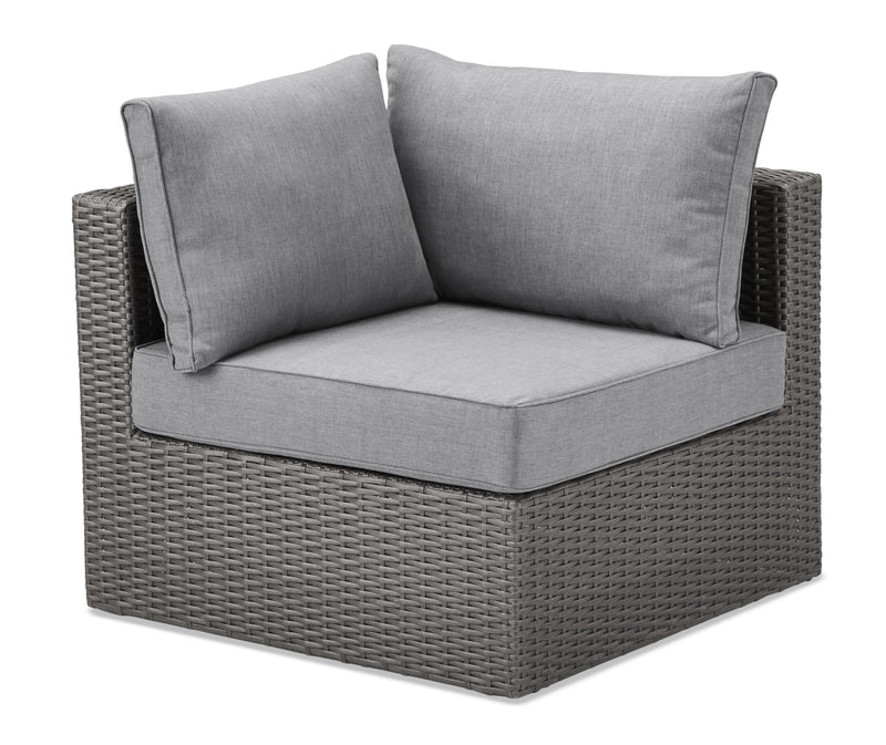 Morris 7-Piece Outdoor Patio Set with 3 Corner Chairs, 2 Armless Chairs, Patio Chair & Ottoman - Hand-Woven Resin Wicker, Olefin Fabric, UV & Weather Resistant - Grey