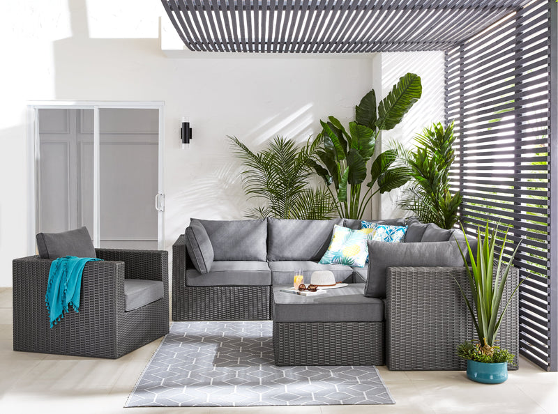 Morris Outdoor Patio Storage Chair - Hand-Woven Resin Wicker, Olefin Fabric, UV & Weather Resistant - Grey