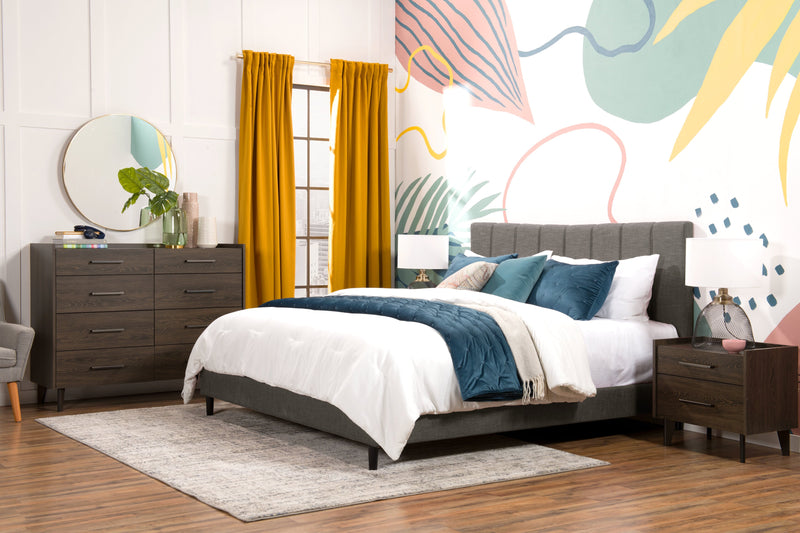 Paseo Upholstered Platform Bed in Grey Fabric - King Size