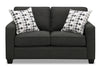 Made in Canada Sawyer 57\" Linen-Look Fabric Loveseat with Reversible Cushions and Accent Pillows - Charcoal Grey