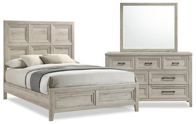 Lara 5pc Bedroom Set with Bed, Dresser & Mirror, Antique Grey - Queen Size | Ensemble de chambre à coucher Lara 5 pièces avec lit, commode et miroir, gris antique - format grand lit