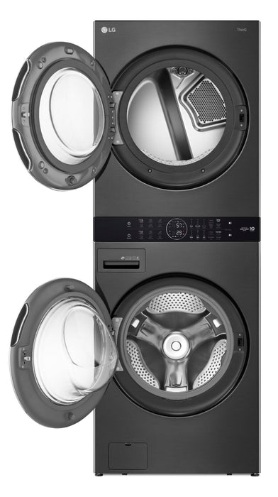LG 5.2 Washer/7.4 Gas Dryer Cu. Ft. Front-Load High-Efficiency Steam Washtower™ - Black Steel - WKGX201HBA