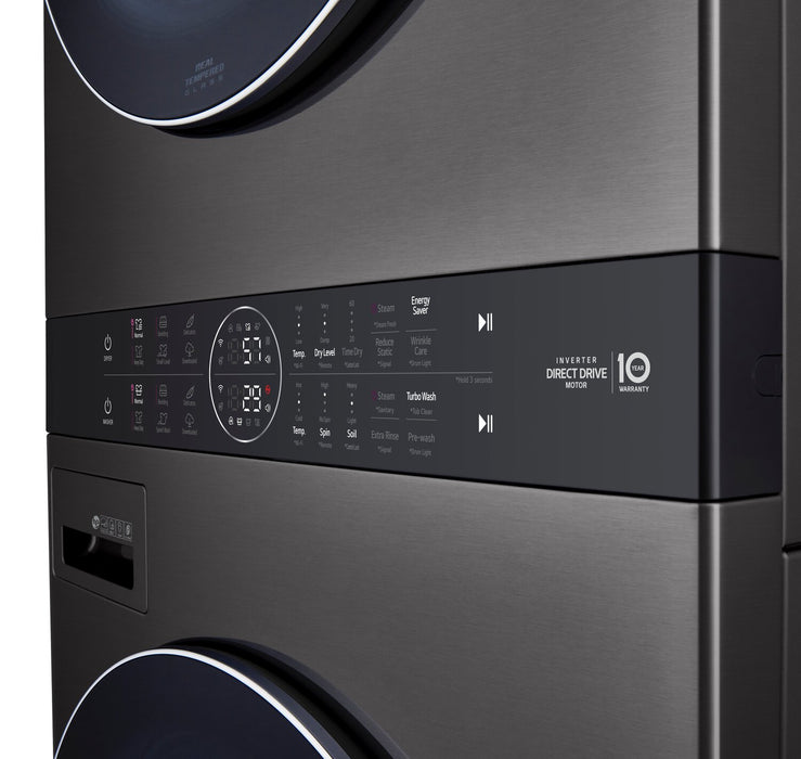 LG 5.2 Washer/7.4 Gas Dryer Cu. Ft. Front-Load High-Efficiency Steam Washtower™ - Black Steel - WKGX201HBA