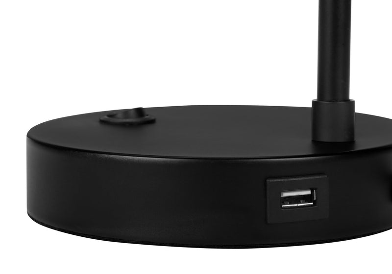 19\" Black Metal Table Lamp with USB Charging