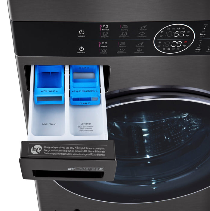 LG 5.2 Washer/7.4 Gas Dryer Cu. Ft. Front-Load High-Efficiency Steam Washtower™ - Black Steel - WKGX201HBA