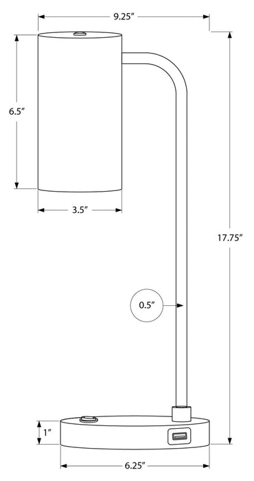 18\" Grey Metal Desk/Task Lamp with USB Charging