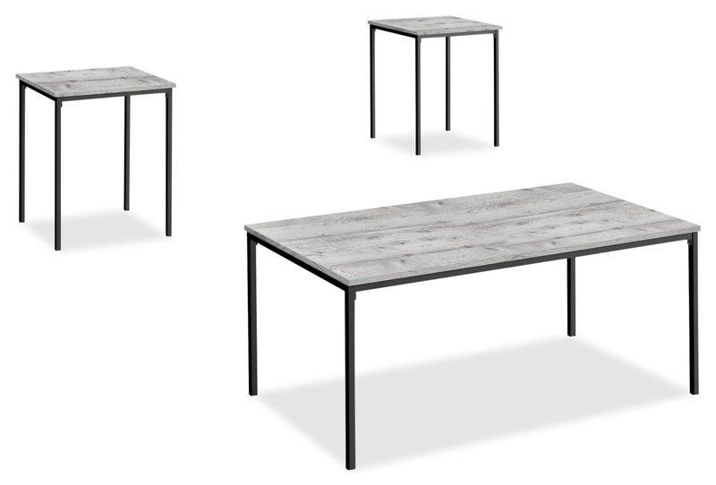 Easton 42\" Modern 3-Pack Coffee + 2 End Tables - Grey with Black Metal Legs