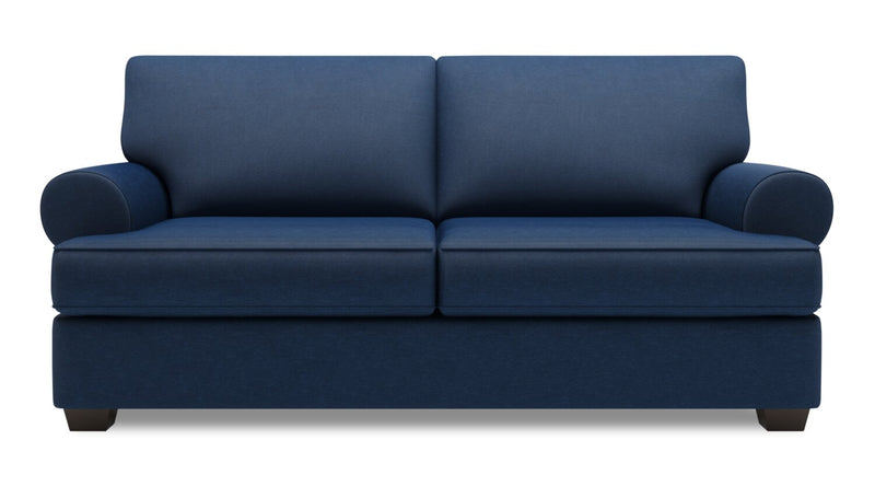 Made in Canada Customizable Sofa Lab Roll 76\" Linen-Look Fabric Condo Size Sofa with Rolled Arms - Pax Navy Blue