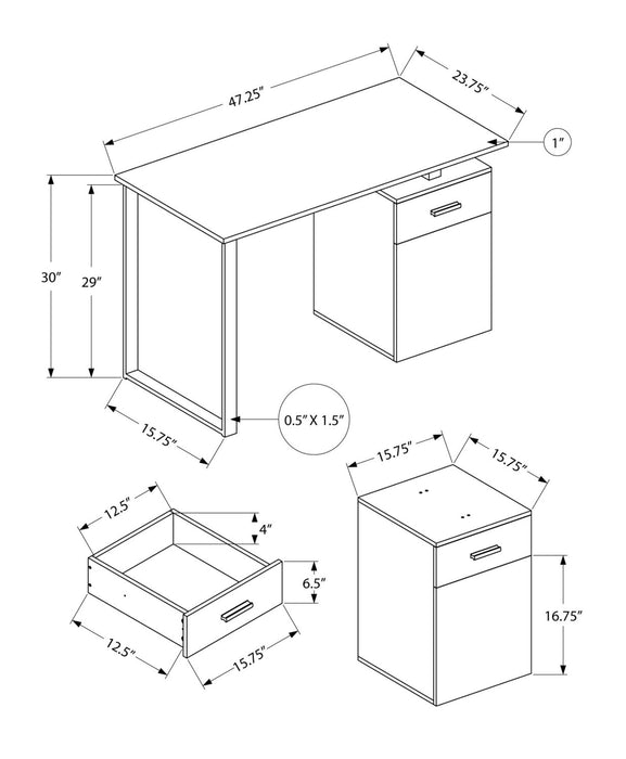 Remi 47.25\" Reversible Office Desk with Drawer & Cabinet - White
