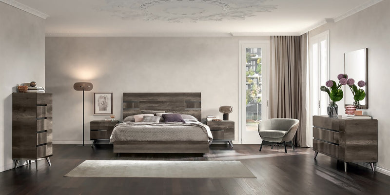 Gino Panel Bed with Headboard & Frame - Made in Italy, Modern, Brown - King Size