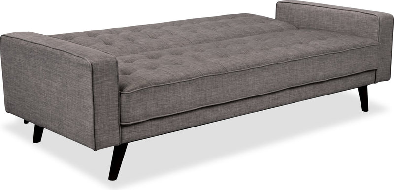 Avery 81.5\" Linen-Look Fabric Klik Klak Futon with Tufting and Two Armrest Pillows - Grey