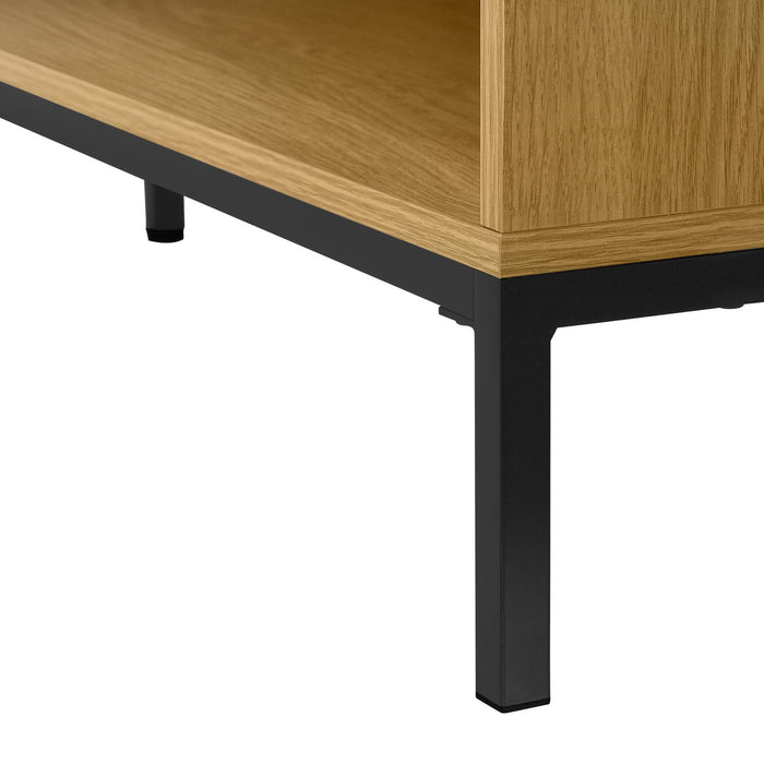 Sean 60\" L-Shaped Office Desk with 3-Drawers & 4 Cubbies - Oak