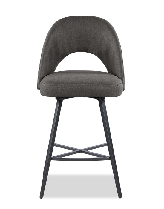 Elijah Counter-Height Stool with Swivel Seat & Linen-Look Fabric, 26\"H, Metal - Grey