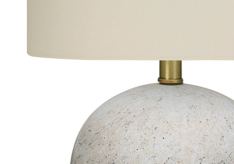 20\" Grey Textured Concrete Table Lamp with Linen Shade