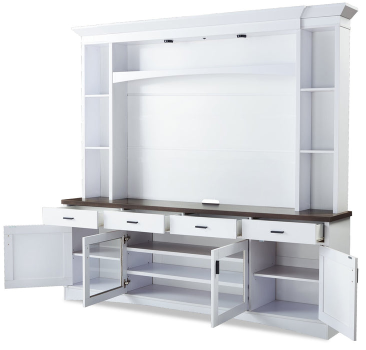 Emry 87.5\" 3-Piece Wall Unit Entertainment Centre with Storage and Cable Management for TVs up to 65\"- White