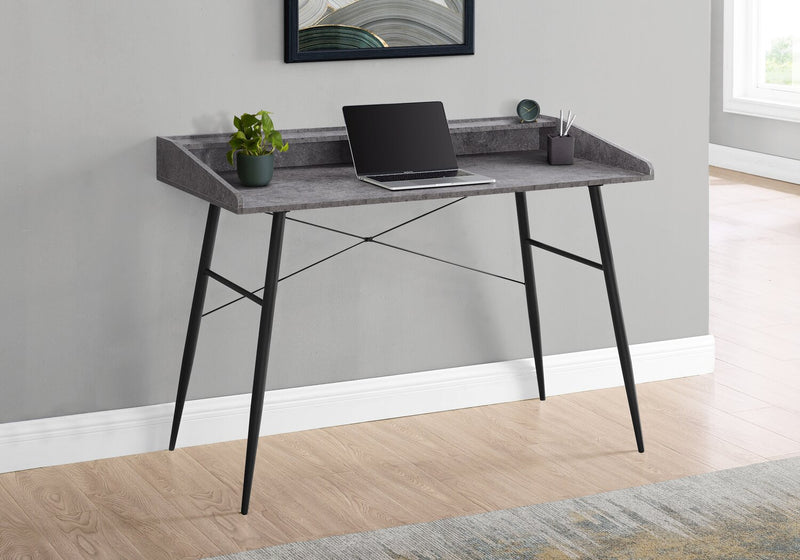 Jeremy 47.25\" Office Desk with Small Hutch - Grey Stone-Look