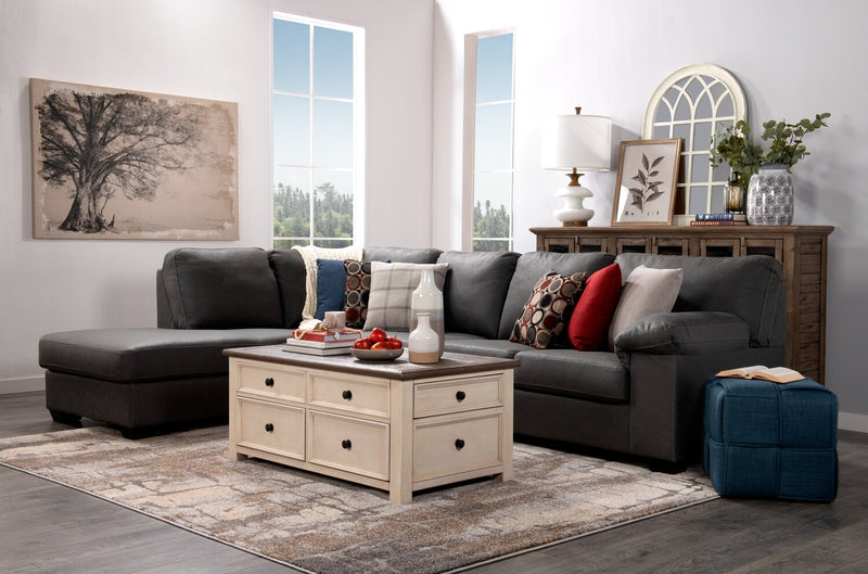 Made in Canada Morty 2-Piece Left-Facing Leather-Look Fabric Sofa Bed Sectional with Accent Pillows - Grey