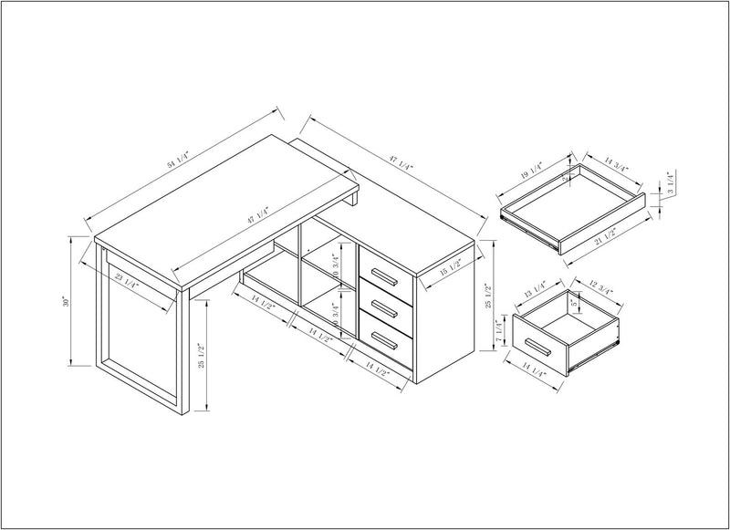 Owen 55\" Reversible Corner Office Office Desk with 4-Drawers & Cubbies - Distressed Grey