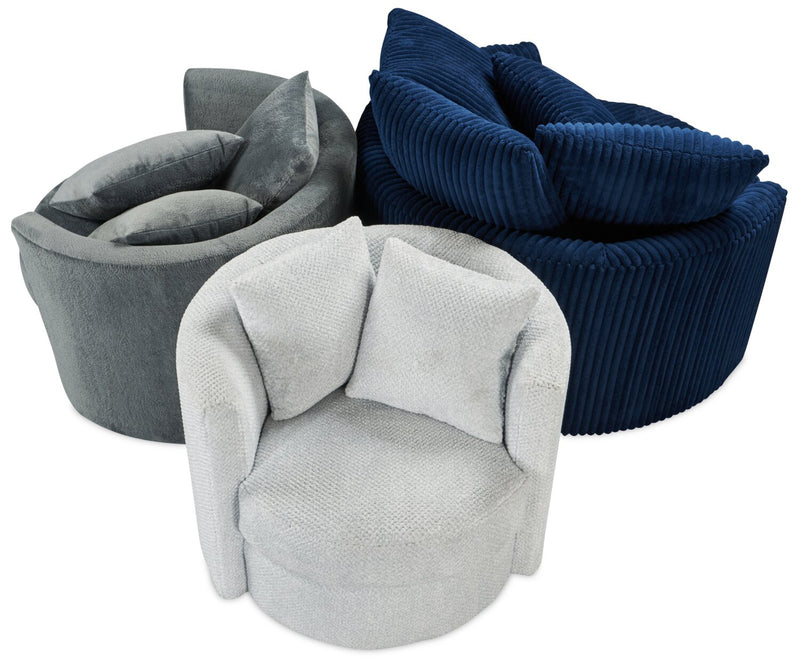 Made in Canada Midi 42\" Chenille Fabric Swivel Cuddler Accent Chair - Plush Thunder Grey