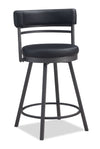 Mila Counter-Height Stool with Swivel Seat & Vegan Leather Fabric, 25\"H, Metal - Black