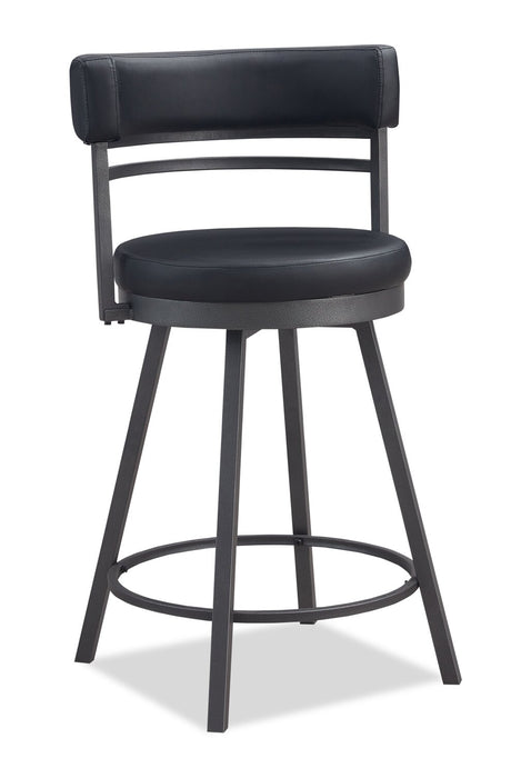Mila Counter-Height Stool with Swivel Seat & Vegan Leather Fabric, 25\"H, Metal - Black