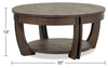 Lyndale 38" Traditional Round Lift Top Coffee Table with Storage and Shelf - Brown Pine|Table à café ronde traditionnelle Lyndale de 38 po avec dessus relevable, rangement et tablette - pin brun