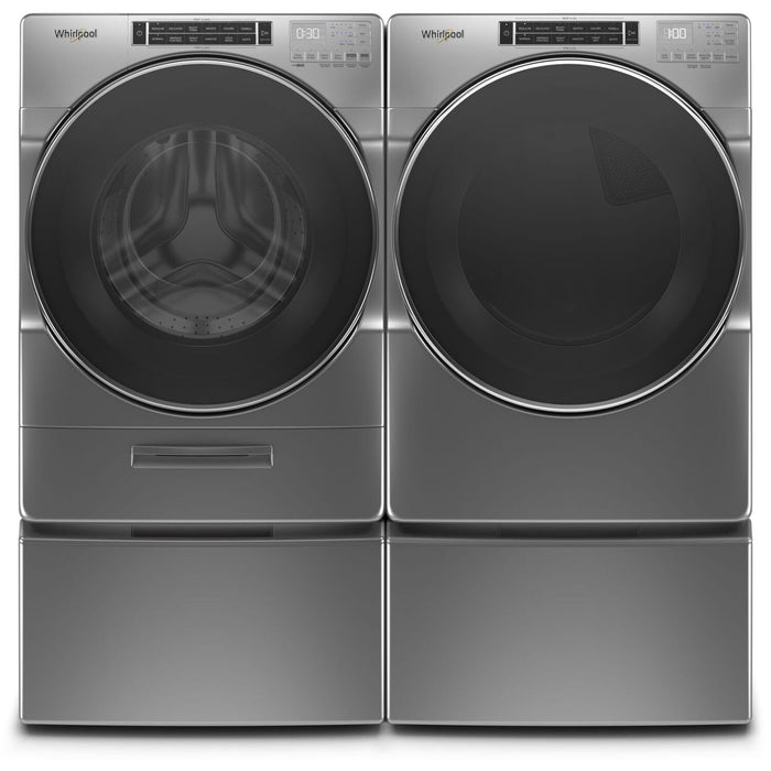 Whirlpool 5.8 Front-Load Washer and 7.4 Cu. Ft. Gas Dryer with Steam – Chrome Shadow 
