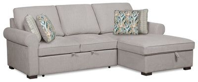 Scott Living Haven 2-Piece Right-Facing Chenille Fabric Sleeper Sectional with Storage Chaise - Grey | Sofa-lit sectionnel de droite Haven de Scott Living 2 pièces en tissu de chenille avec fauteuil long de rangement - gris