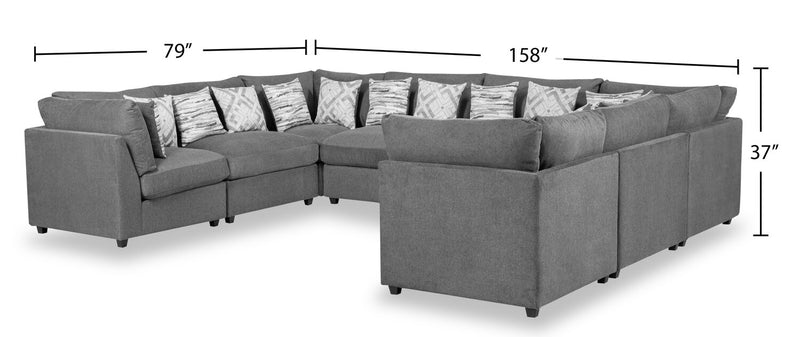 Scott Living Evolve Modular 8-Piece Linen-Look Fabric Sectional with Feather Down Cushions - Charcoal Grey