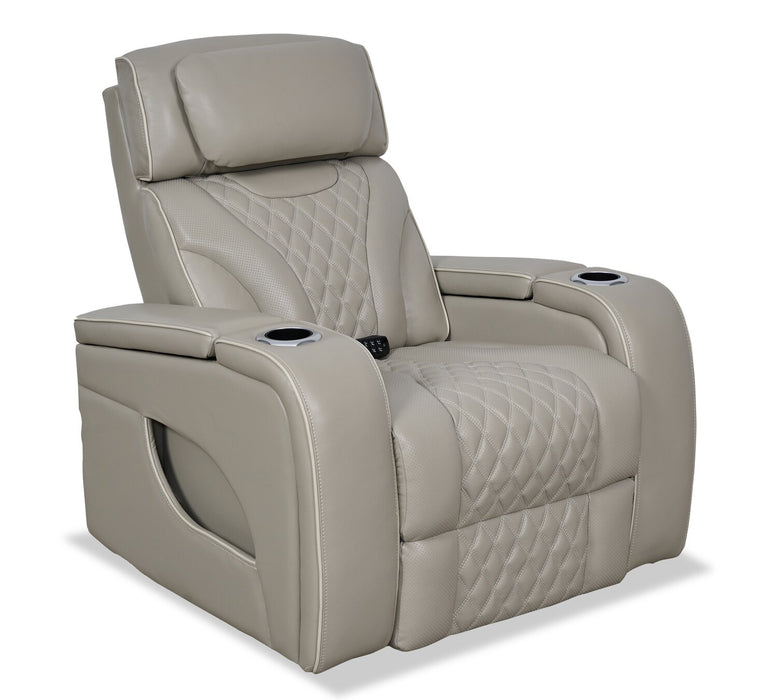 Elite 38\" Genuine Leather Massage Power Reclining Chair with Power Headrest and Storage Armrests - Putty