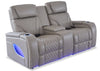 Elite Genuine Leather Power Reclining Loveseat with Massage Function and Power Headrests - Grey  