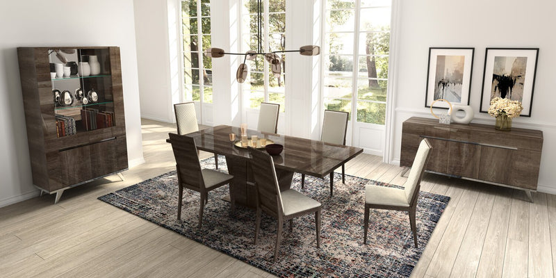 Gino Dining Curio with Storage & Glass Display Shelves - Made in Italy, Modern, 42\"W - Brown