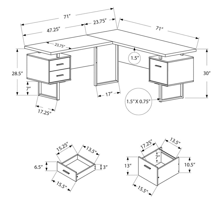 Marnie Reversible 71\" L-Shaped Corner Office Desk with 3-Drawers - Dark Taupe