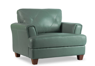 Chateau d'Ax Vita 44" 100% Genuine Leather with Diamond Pattern Stitching and Wood Legs - Seafoam Green | Meuble Vita de Château d’Ax de 44 po en cuir 100 % véritable avec coutures à motif de diamant et pattes en bois - vert écume de mer