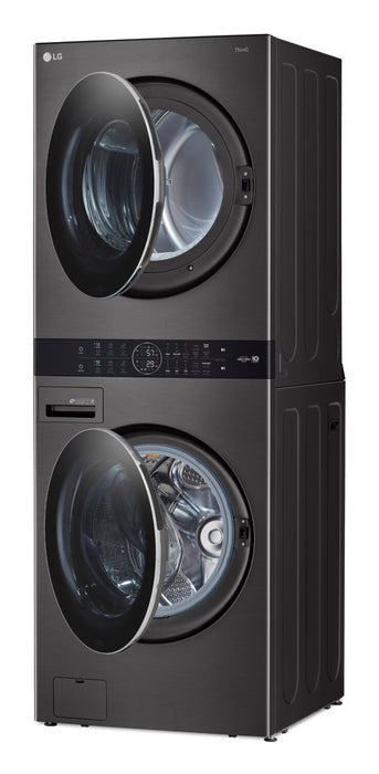 LG 5.2 Washer/7.4 Gas Dryer Cu. Ft. Front-Load High-Efficiency Steam Washtower™ - Black Steel - WKGX201HBA