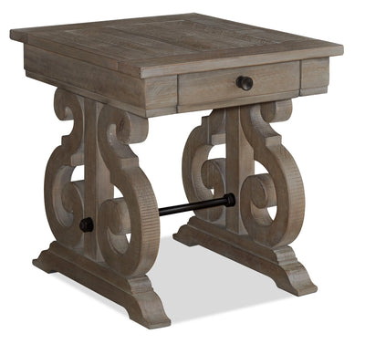 Tinley Park 22" Traditional End Table with Storage - Grey-Brown Pine with Scroll Design Base|Table de bout traditionnelle Tinley Park de 22 po avec rangement - pin gris-brun avec base à volutes