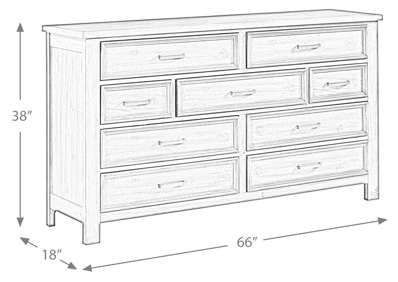 Levi Bedroom 9-Drawer Dresser, 67\"W x 38\"H, Wood - Drift Grey